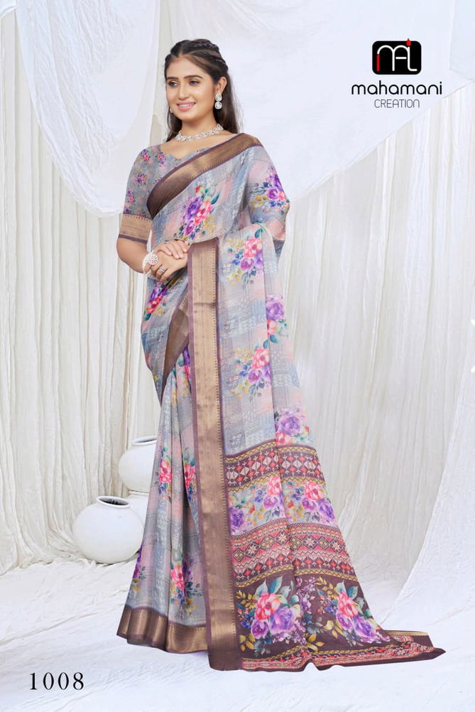 Devsena By Mahamani Zari Border Digital Printed Sarees Wholesalers In Delhi